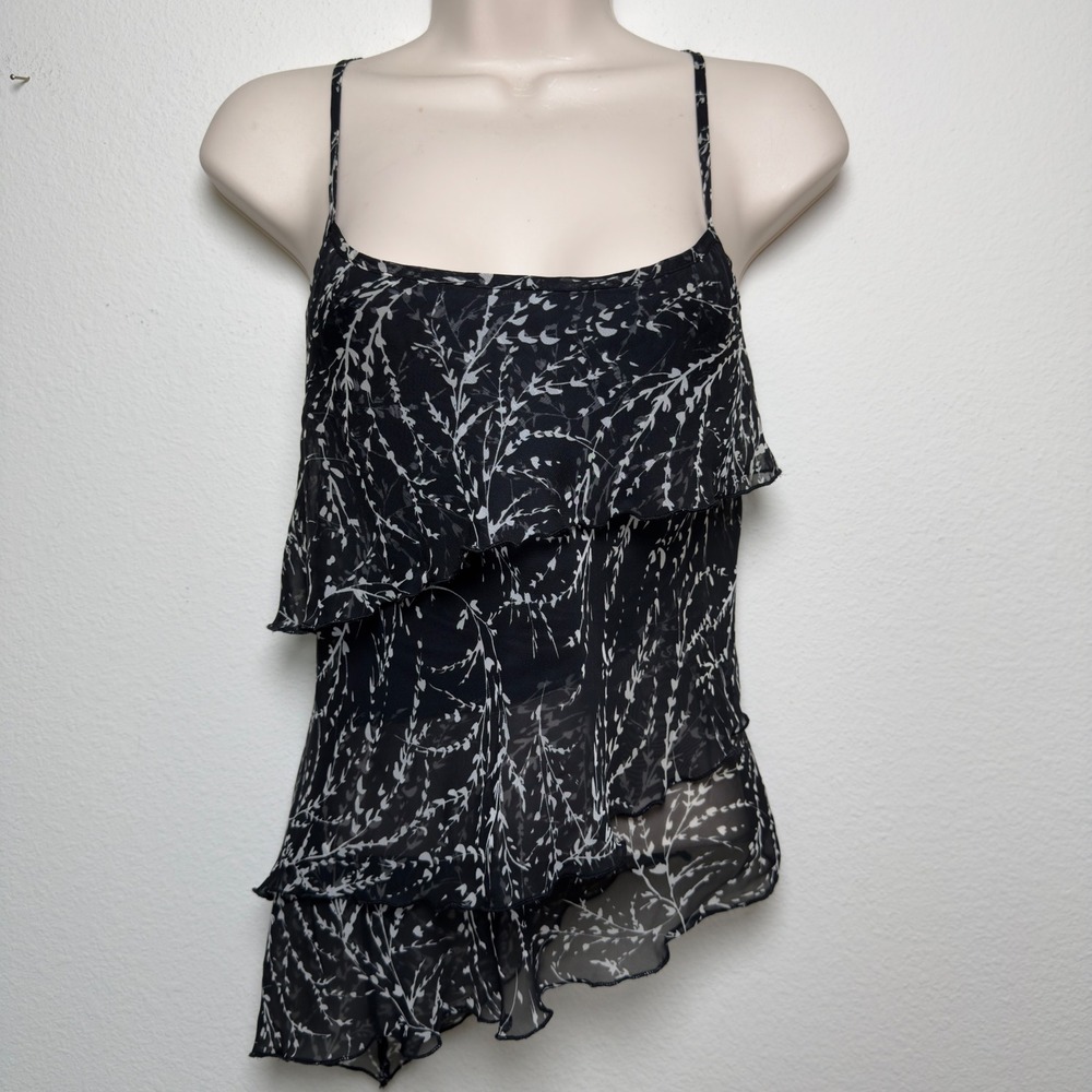 VTG Y2K Xhilaration Women Fairy Grunge Cami M Black Floral Tiered Asymmetrical